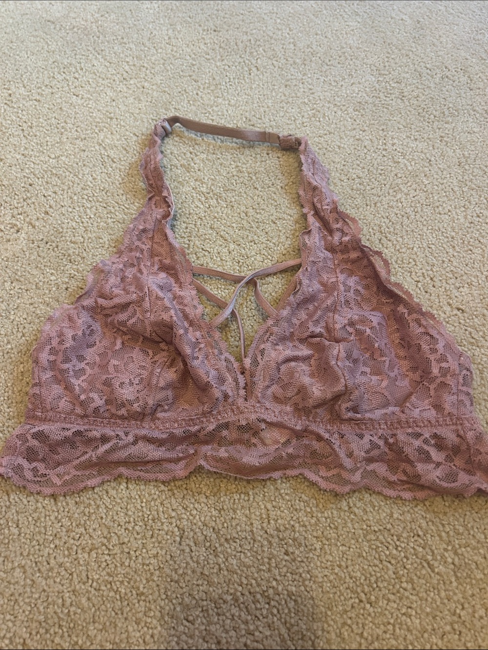 PINK Victoria's Secret Lace Halter Bralette in Dusty Rose